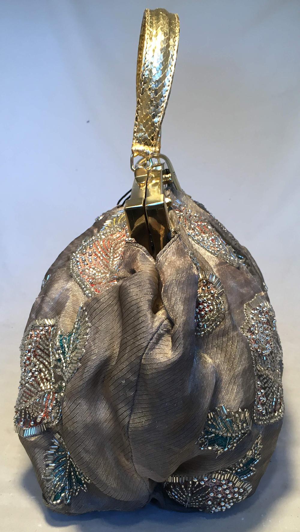 FENDI Sheer Silk Organza Hand Beaded Floral Embroidered Tote