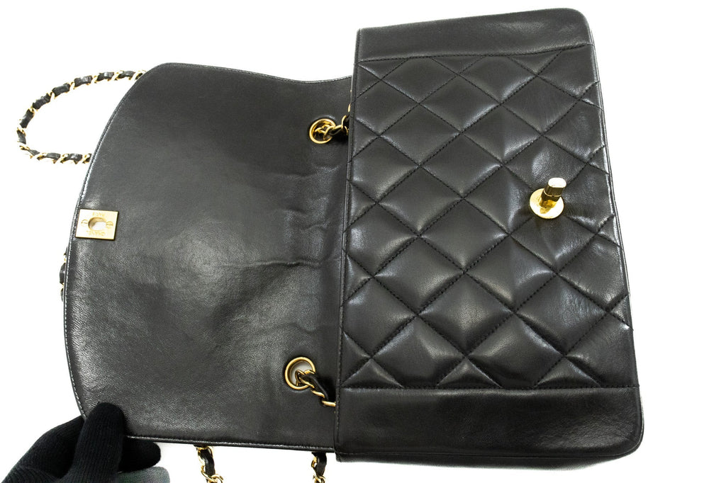 CHANEL Diana Flap Chain Shoulder Bag Black Quilted Lambskin Purse k28
