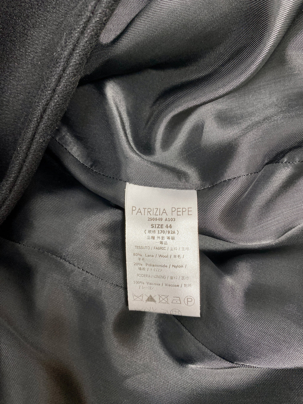 PATRIZIA PEPE WOOL COAT BLACK - SIZE IT 44