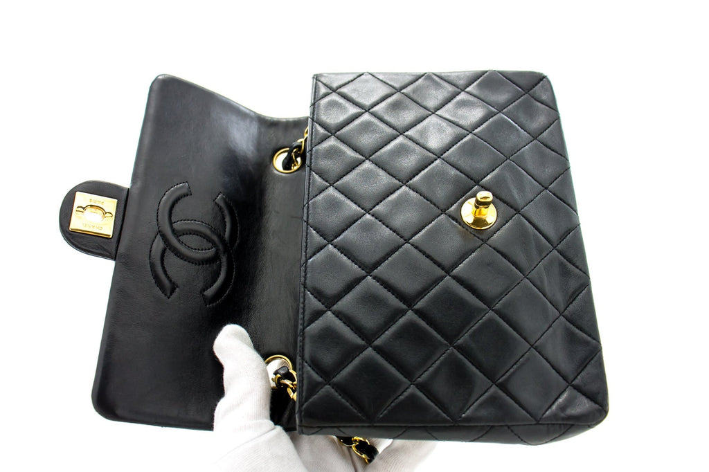 CHANEL Mini Square Small Chain Shoulder Bag Crossbody Black Quilt g90