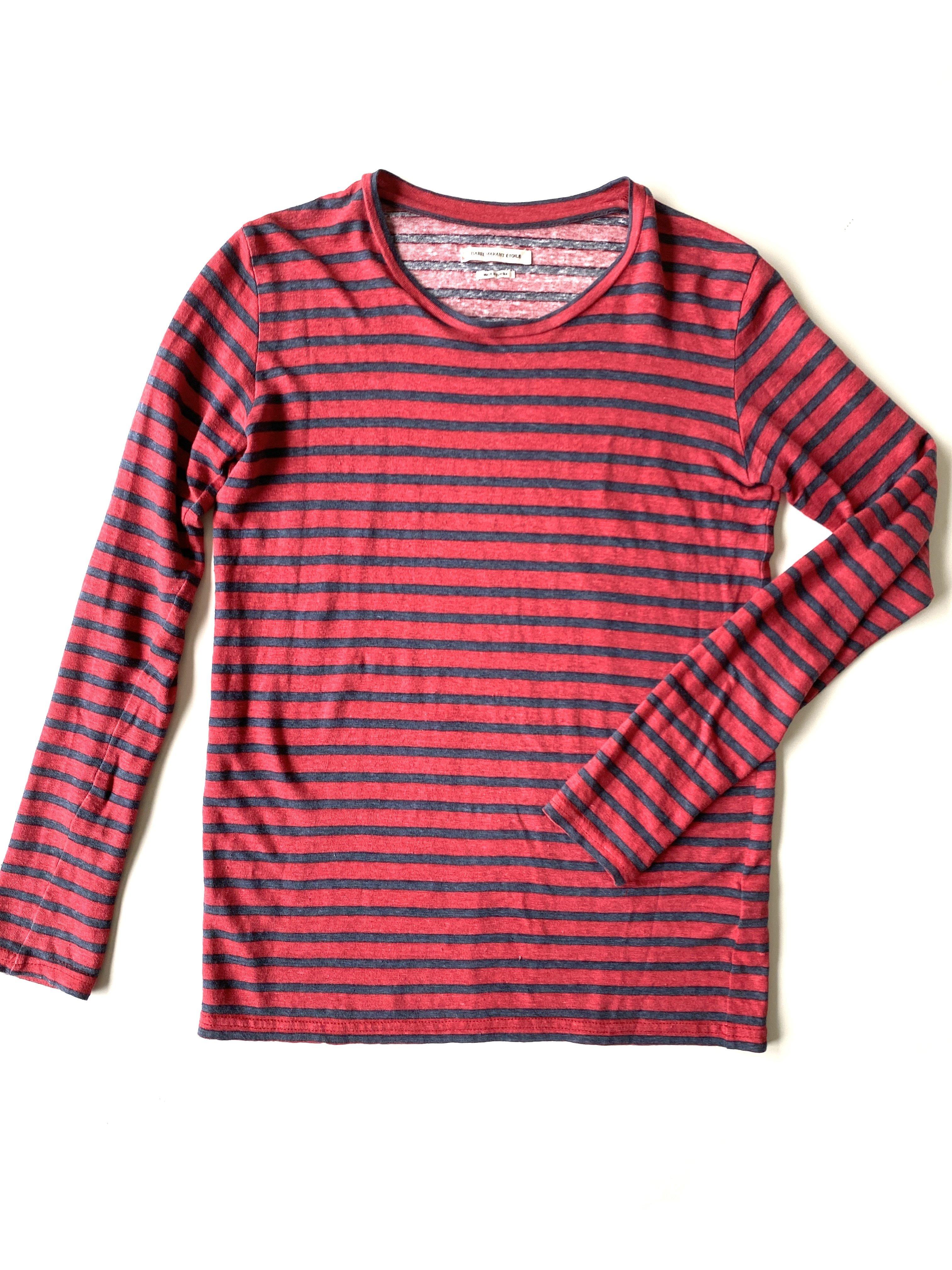 ISABEL MARANT ÃƒÆ’Ã¢â‚¬Â°TOILE LINEN STRIPED SHIRT RED/NAVY - SIZE XS