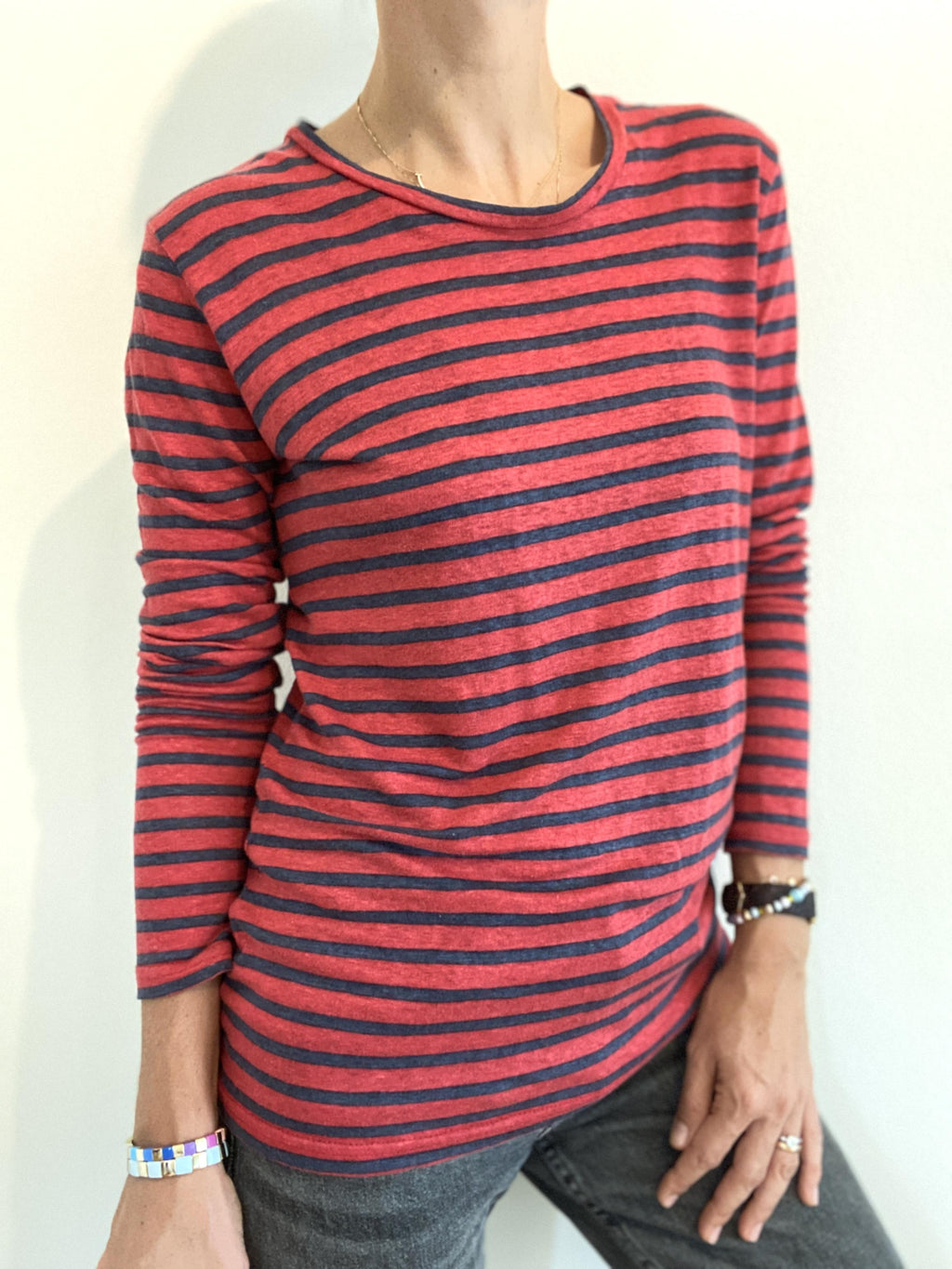 ISABEL MARANT ÃƒÆ’Ã¢â‚¬Â°TOILE LINEN STRIPED SHIRT RED/NAVY - SIZE XS