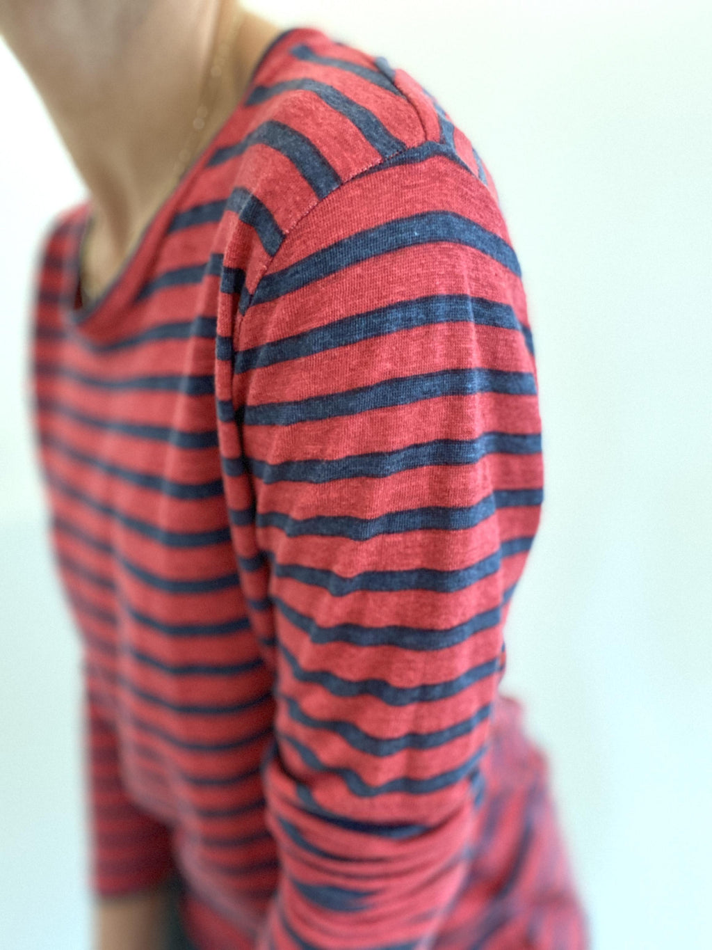 ISABEL MARANT ÃƒÆ’Ã¢â‚¬Â°TOILE LINEN STRIPED SHIRT RED/NAVY - SIZE XS