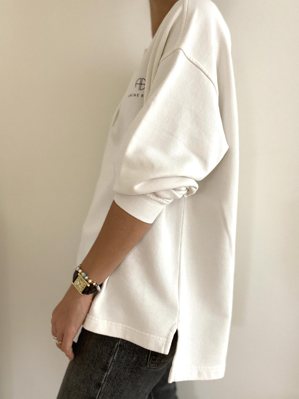 ANINE BING TATUM SWEATSHIRT IN IVORY - SIZE XS