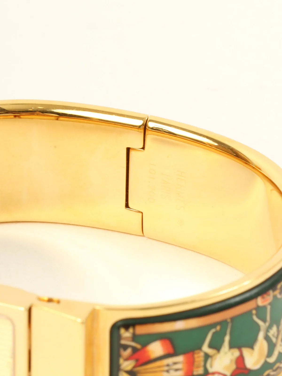 HERMES Loquet Enamel Bangle Watch Gold/Green