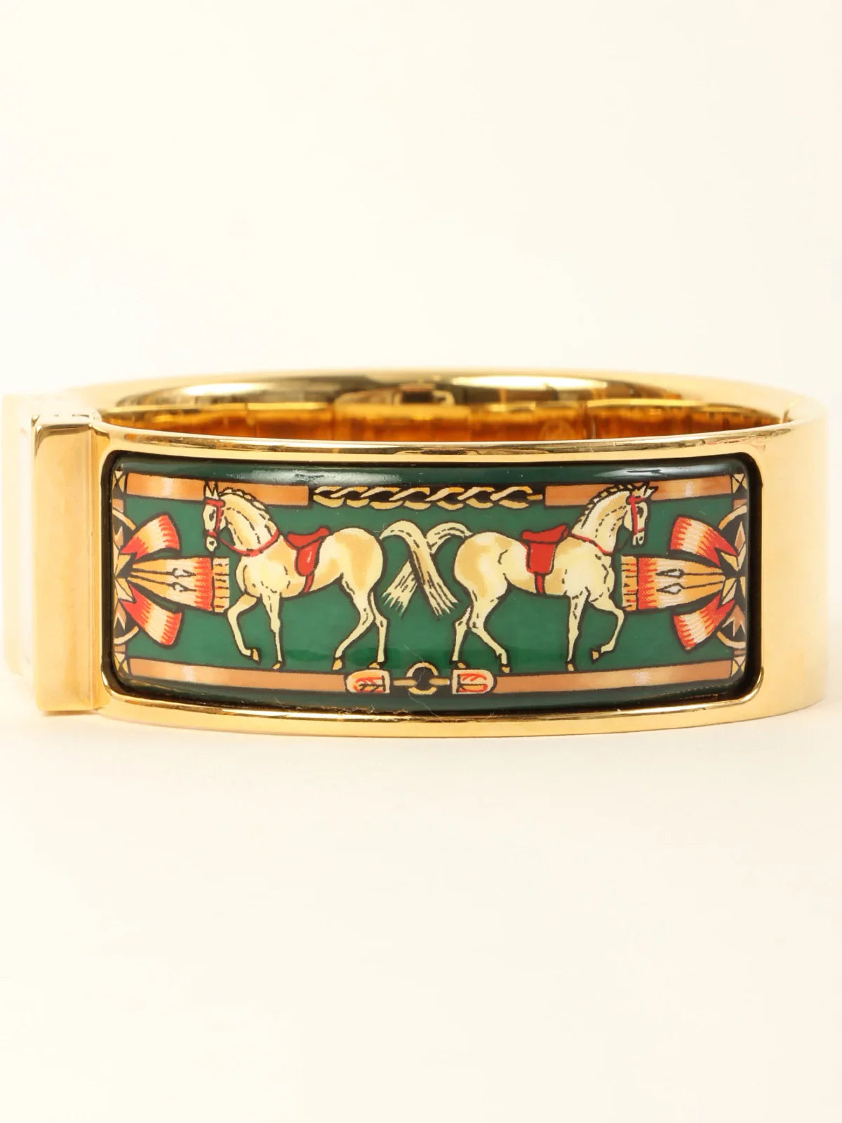 HERMES Loquet Enamel Bangle Watch Gold/Green