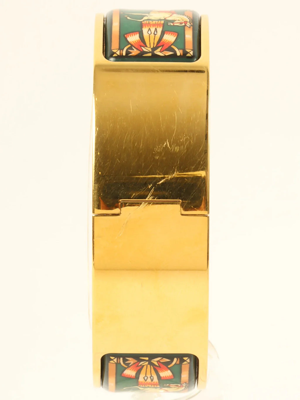 HERMES Loquet Enamel Bangle Watch Gold/Green