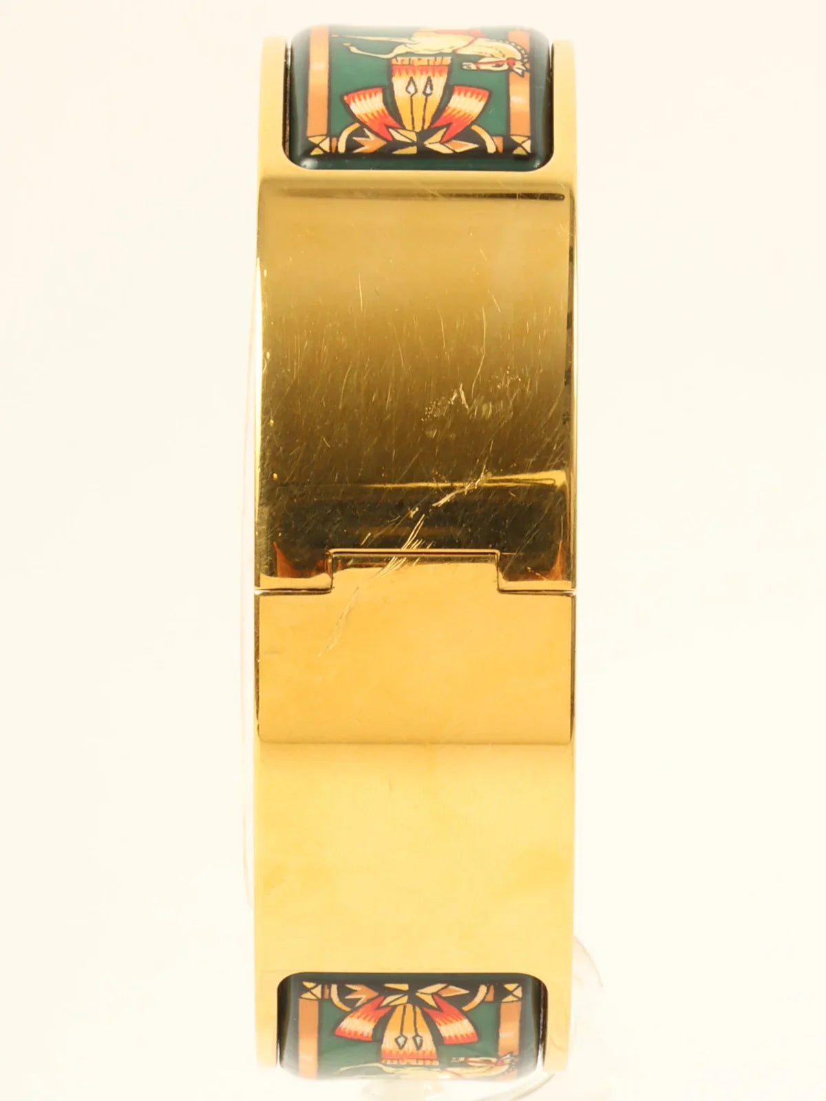 HERMES Loquet Enamel Bangle Watch Gold/Green