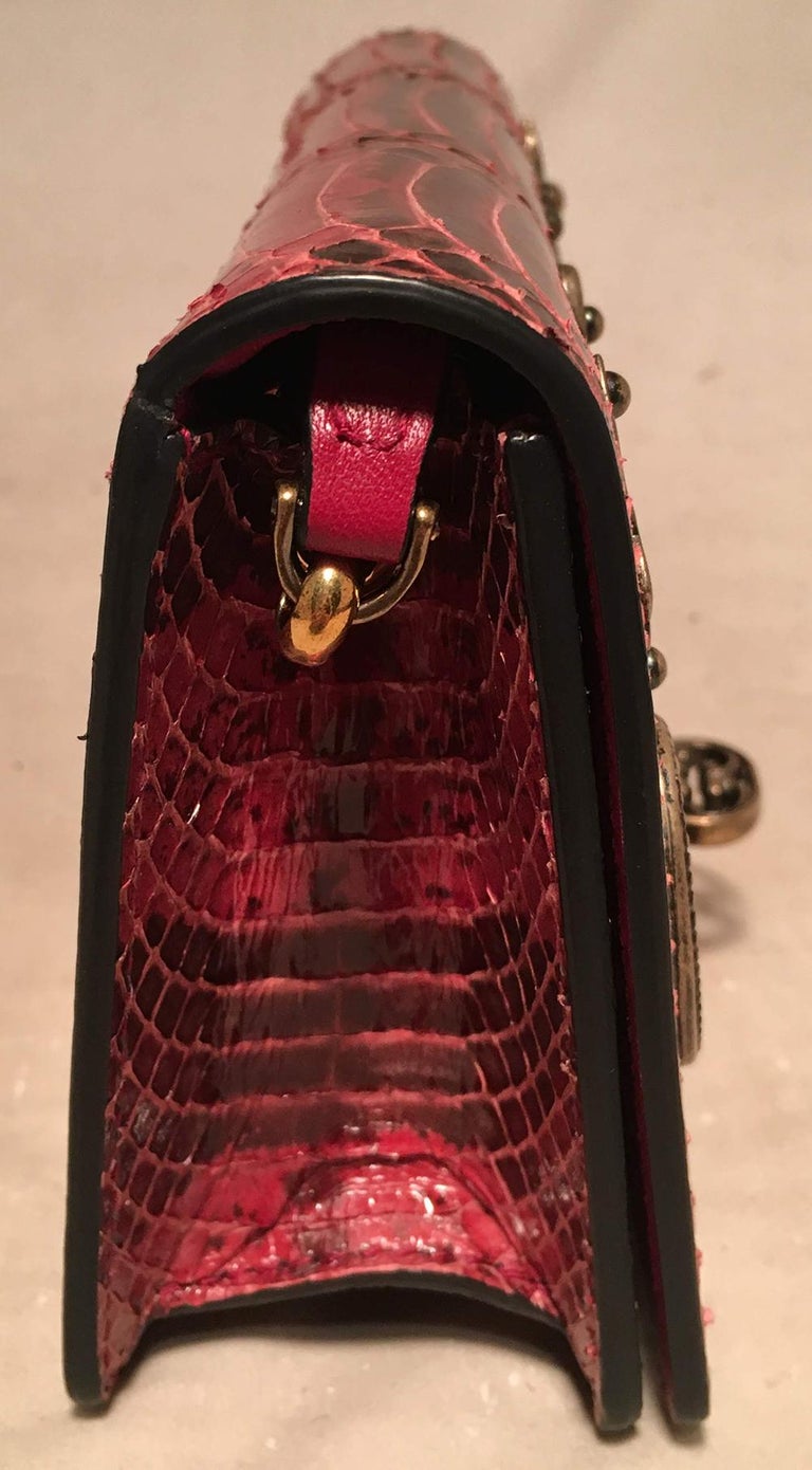 Dolce and Gabbana Maroon Snakeskin Keyhole Clutch Bag