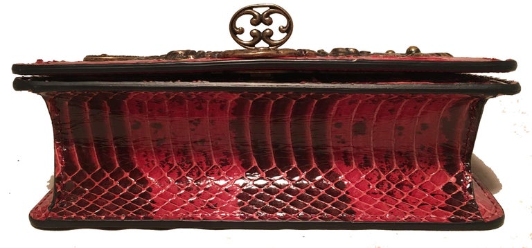 Dolce and Gabbana Maroon Snakeskin Keyhole Clutch Bag