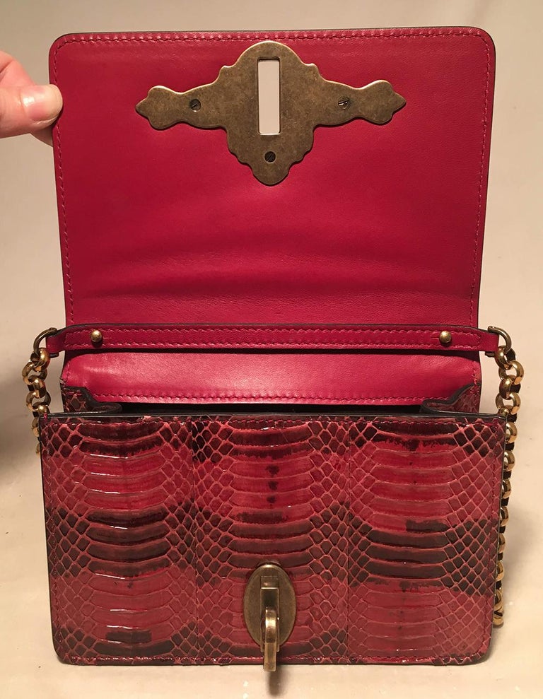Dolce and Gabbana Maroon Snakeskin Keyhole Clutch Bag