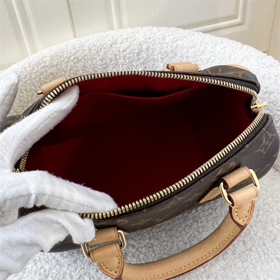 LV Speedy Bandouliere 20 in Monogram Canvas and Pink Patterned Strap