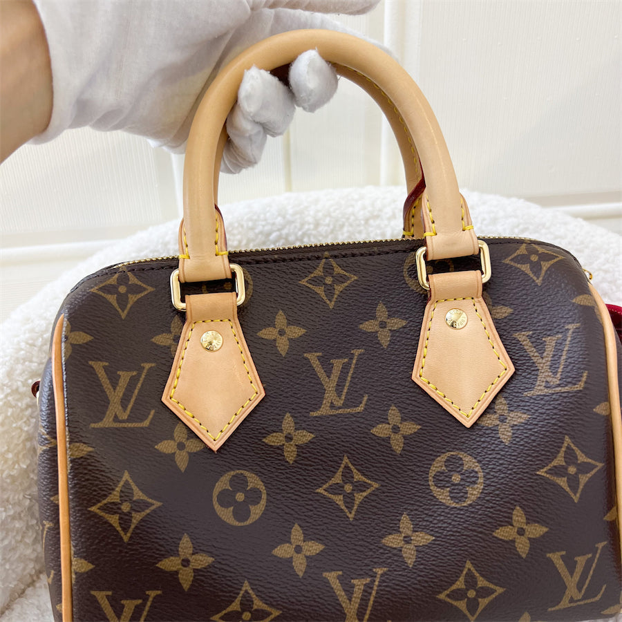 LV Speedy Bandouliere 20 in Monogram Canvas and Pink Patterned Strap
