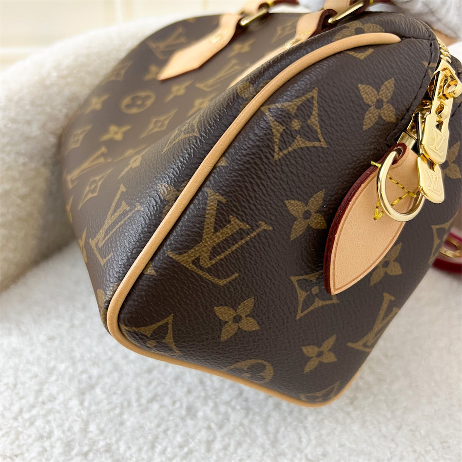 LV Speedy Bandouliere 20 in Monogram Canvas and Pink Patterned Strap