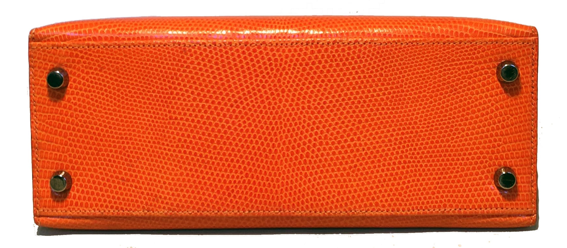 Hermes Tangerine Orange Shiny Niloticus Lizard Leather Kelly 25cm Sellier
