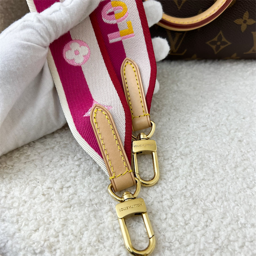 LV Speedy Bandouliere 20 in Monogram Canvas and Pink Patterned Strap