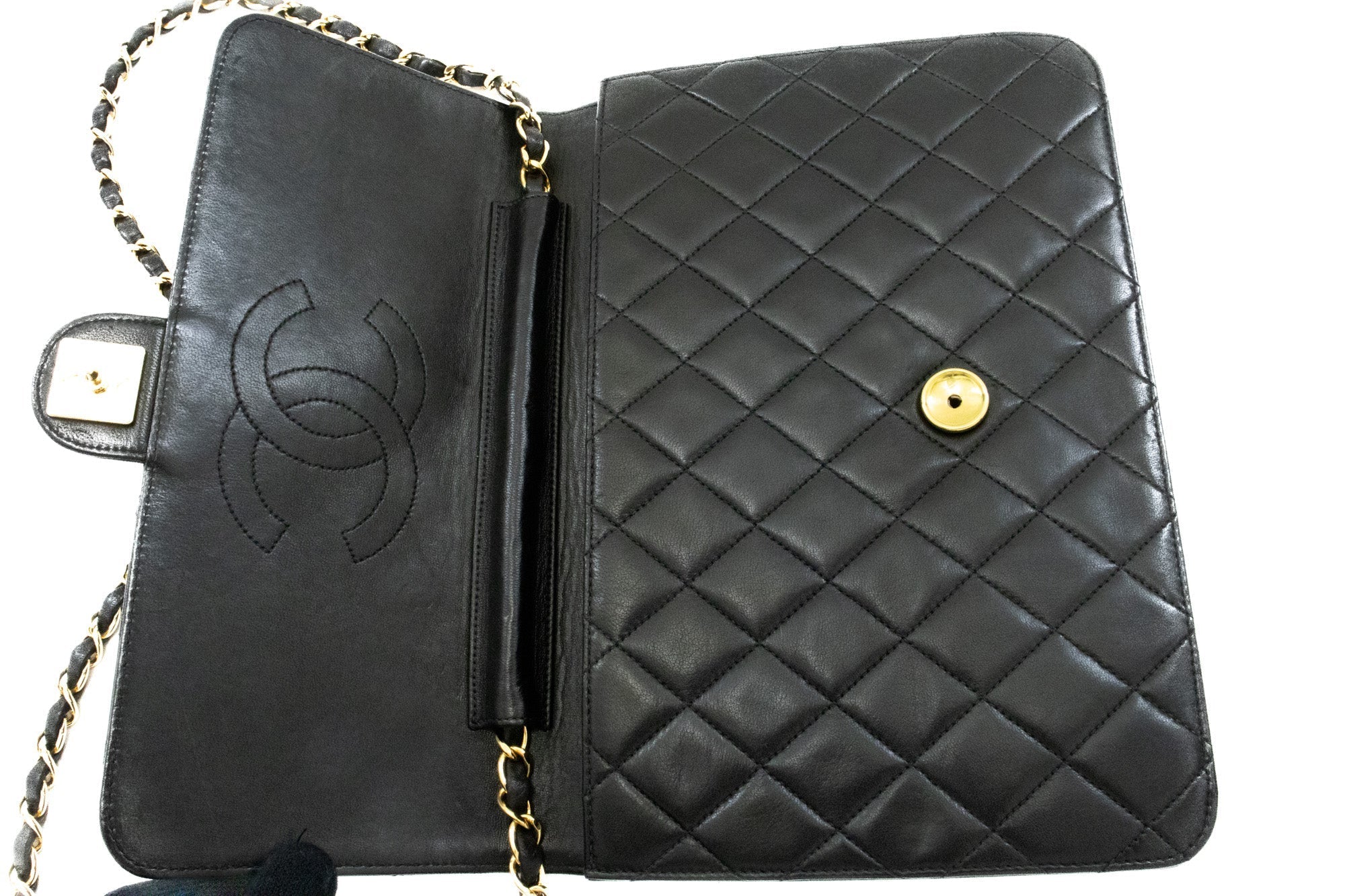 CHANEL Chain Shoulder Bag Clutch Black Quilted Flap Lambskin Purse k58