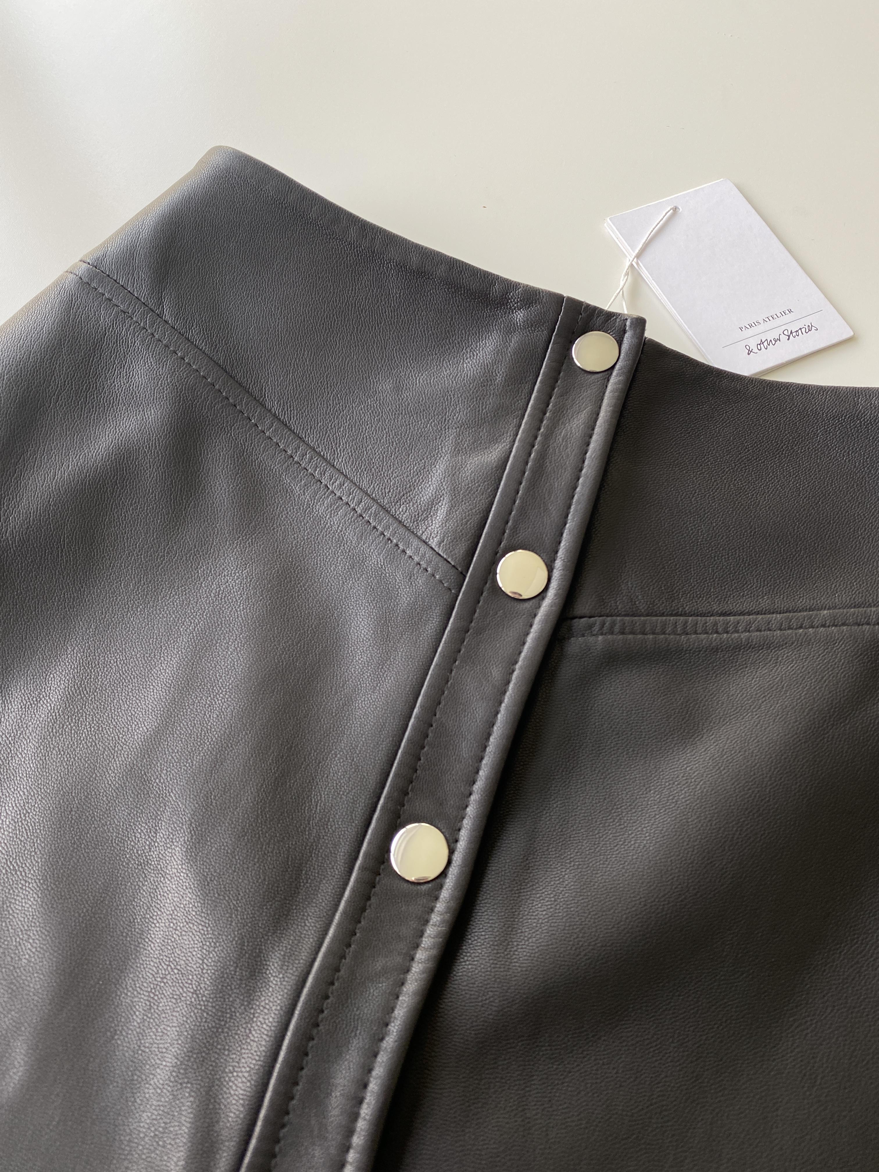 & OTHER STORIES Leather Snap Button Mini Skirt - SIZE EUR 34 / US 2