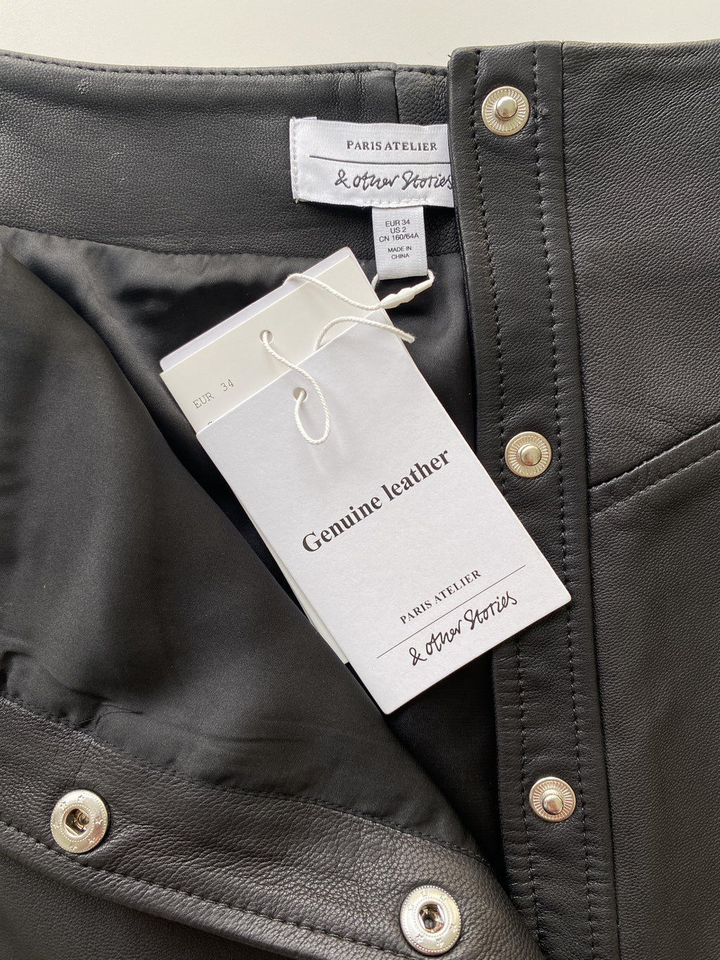 & OTHER STORIES Leather Snap Button Mini Skirt - SIZE EUR 34 / US 2