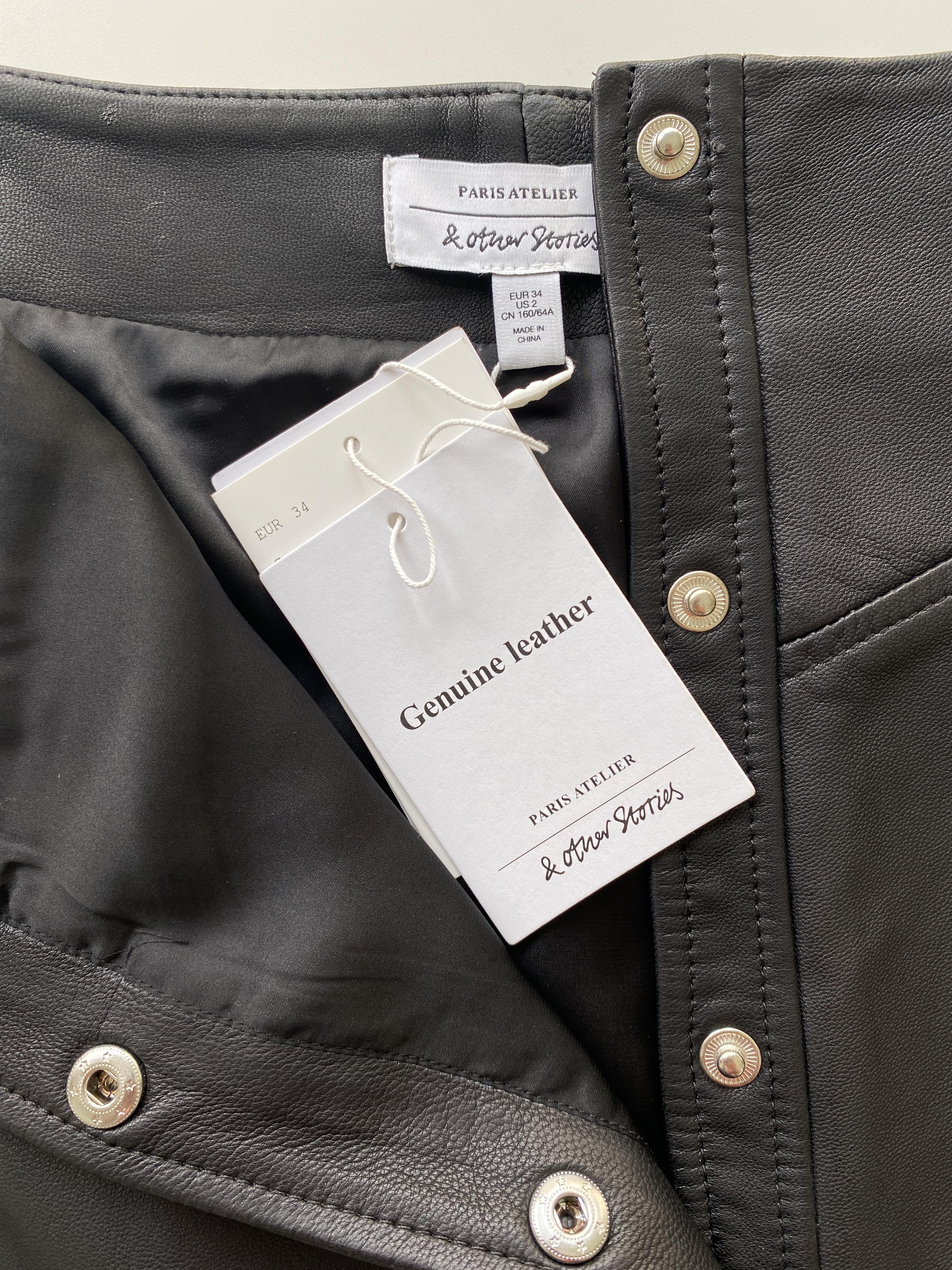 & OTHER STORIES Leather Snap Button Mini Skirt - SIZE EUR 34 / US 2