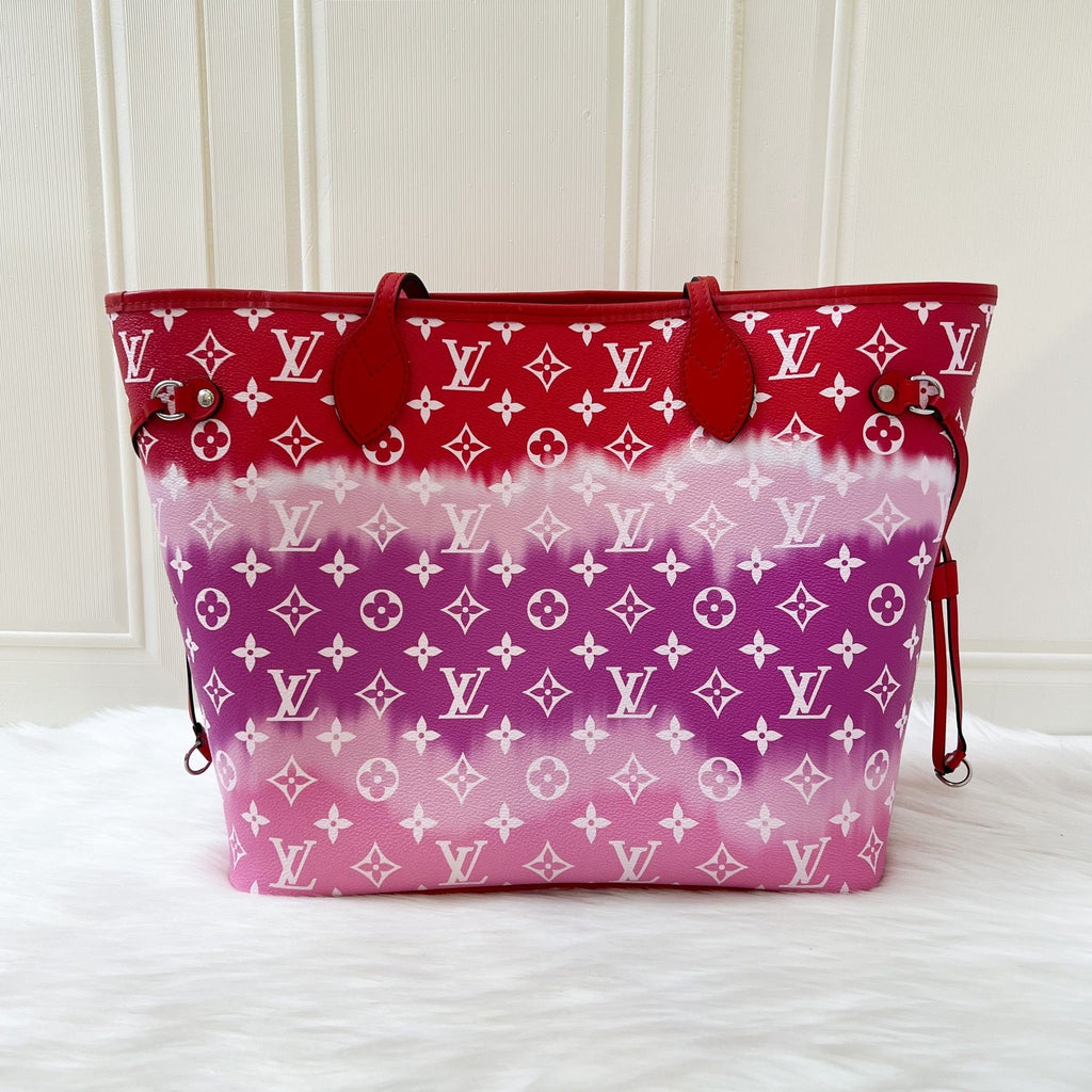 LV Neverfull MM with Detachable Pouch in Red / Pink Escale Monogram Canvas SHW