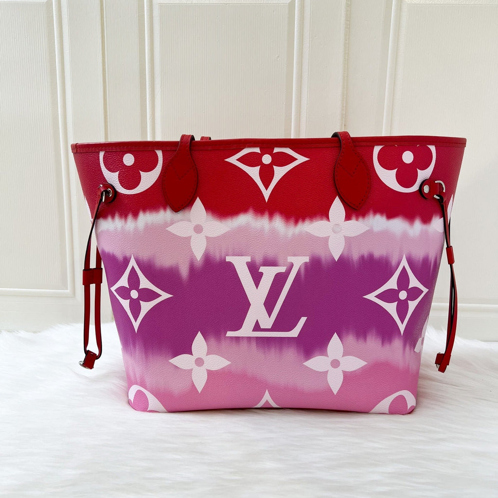 LV Neverfull MM with Detachable Pouch in Red / Pink Escale Monogram Canvas SHW