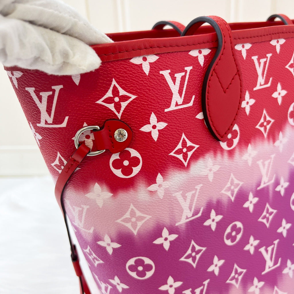 LV Neverfull MM with Detachable Pouch in Red / Pink Escale Monogram Canvas SHW
