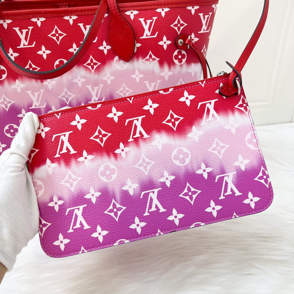 LV Neverfull MM with Detachable Pouch in Red / Pink Escale Monogram Canvas SHW