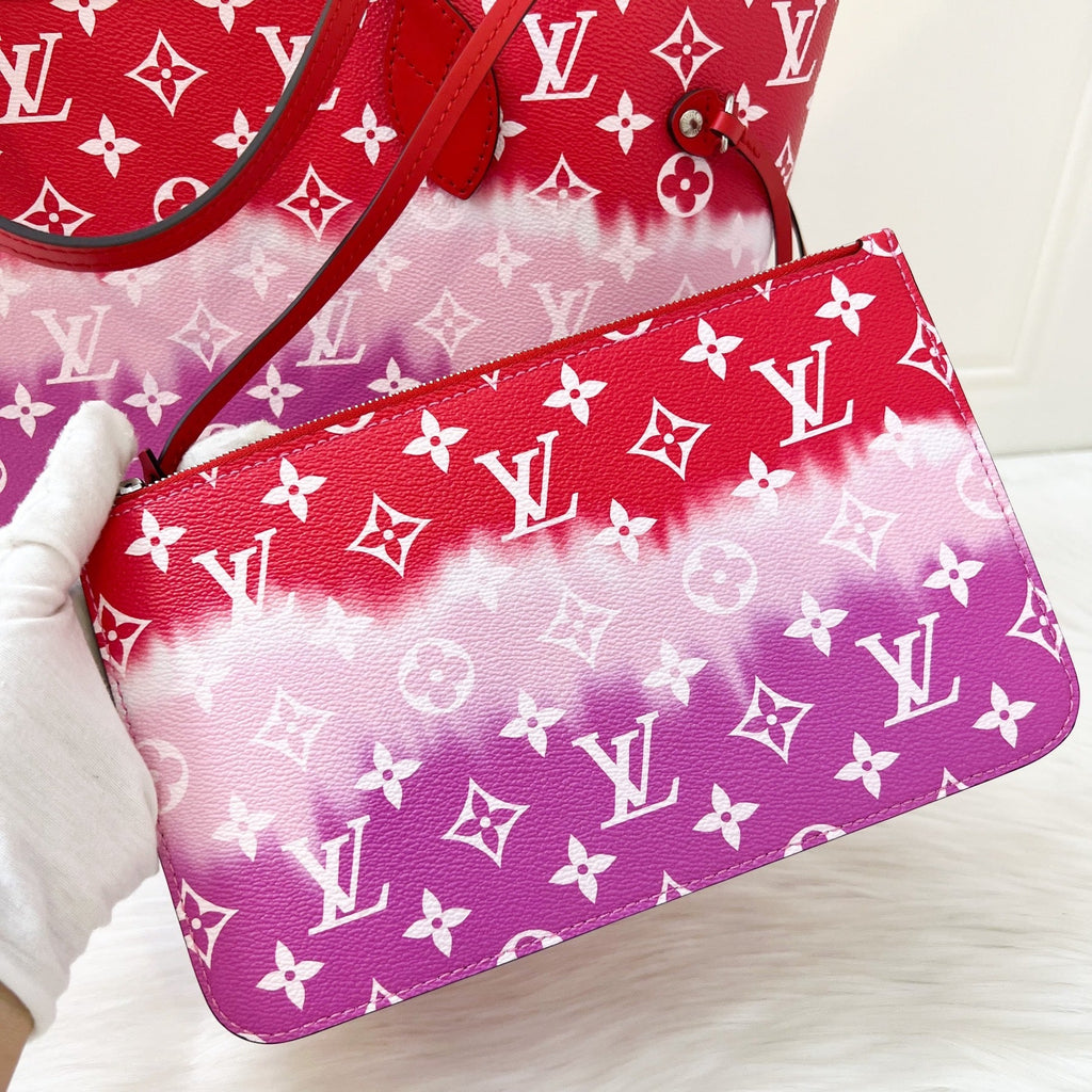 LV Neverfull MM with Detachable Pouch in Red / Pink Escale Monogram Canvas SHW