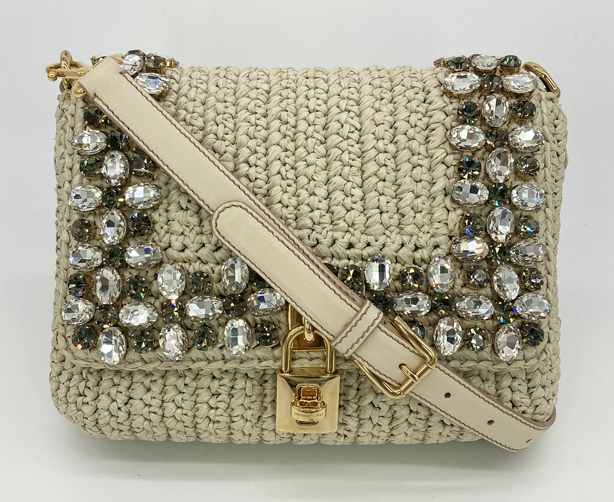 Dolce & Gabbana Crystal Raffia Flap Shoulder Bag