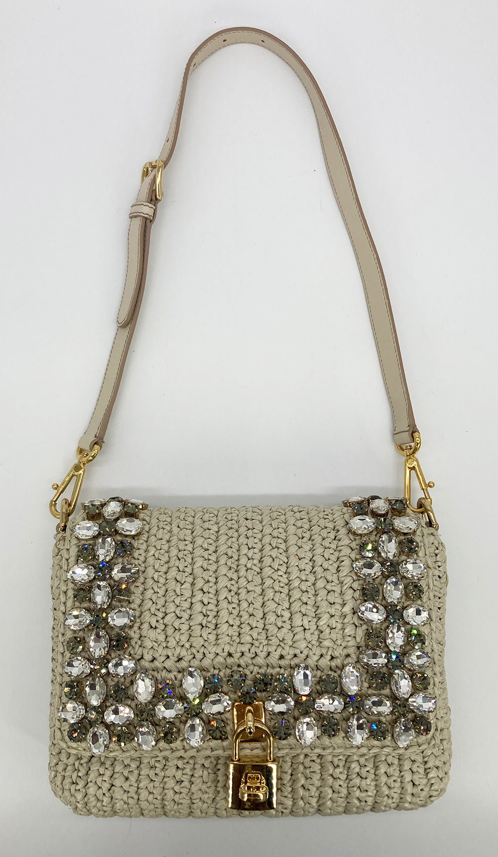 Dolce & Gabbana Crystal Raffia Flap Shoulder Bag