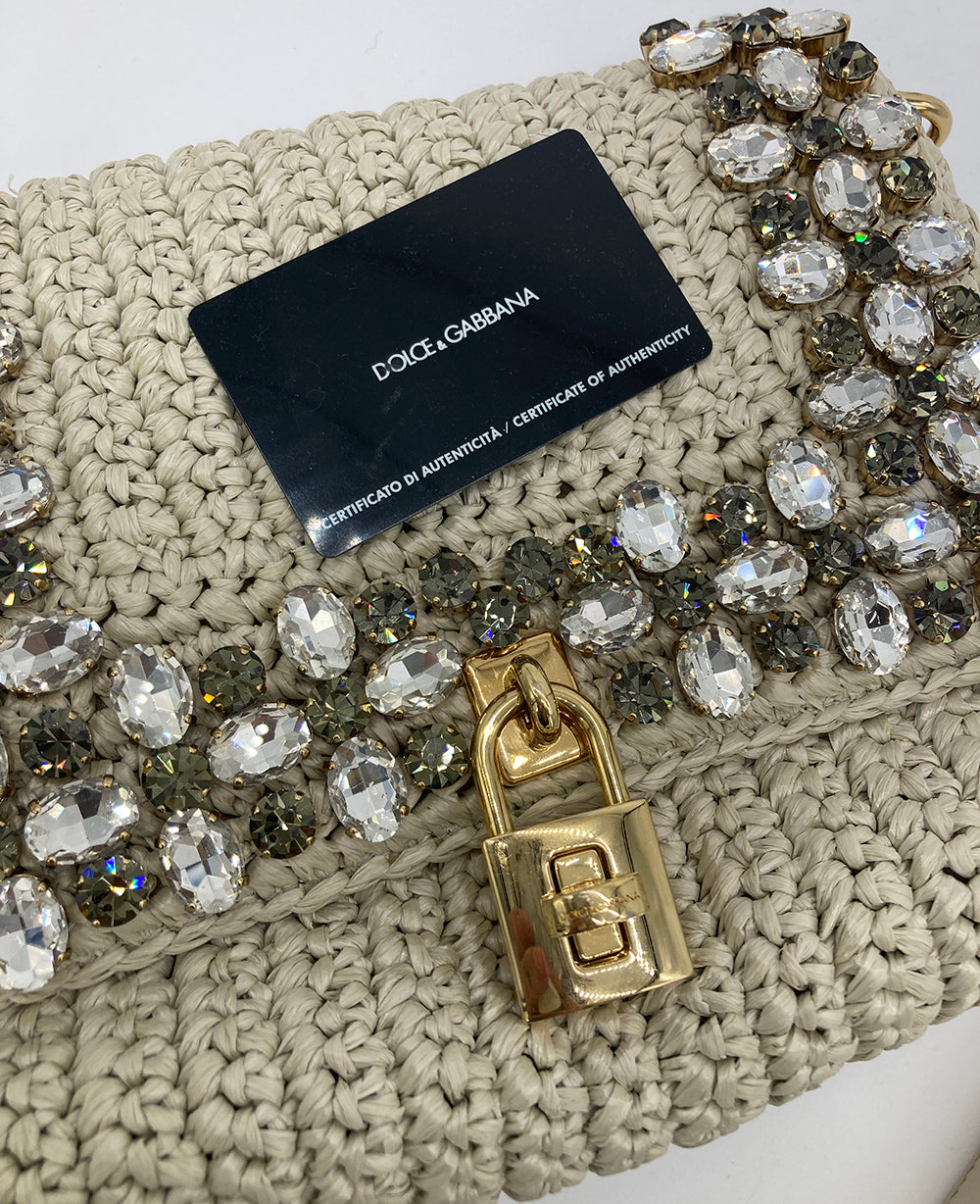 Dolce & Gabbana Crystal Raffia Flap Shoulder Bag