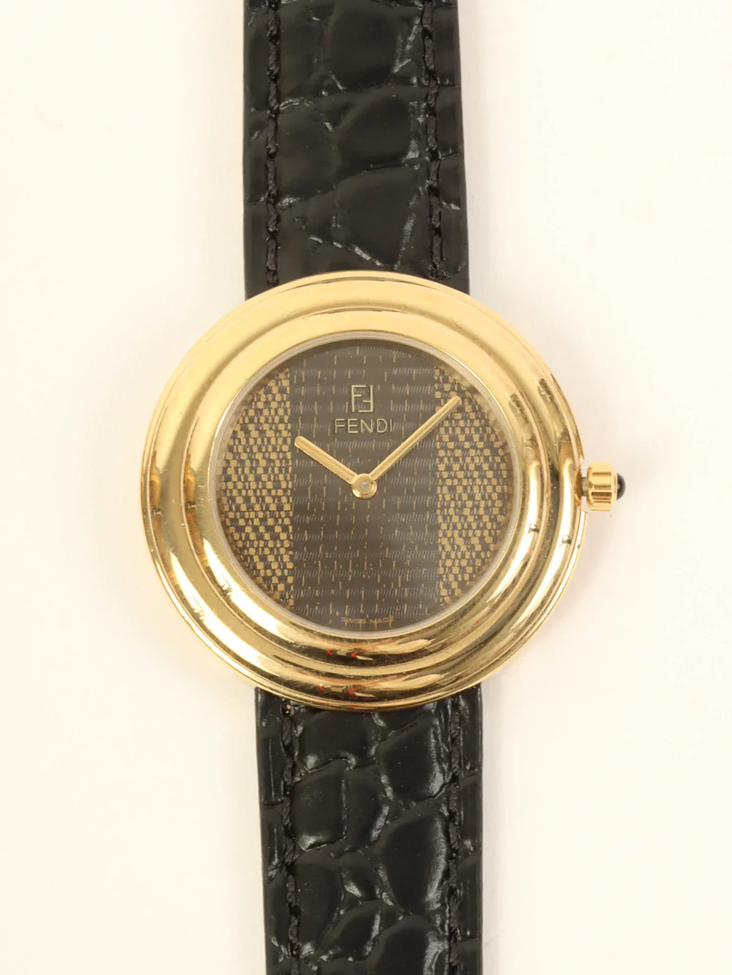 FENDI Boys Round Stripped Face Watch Black/Gold