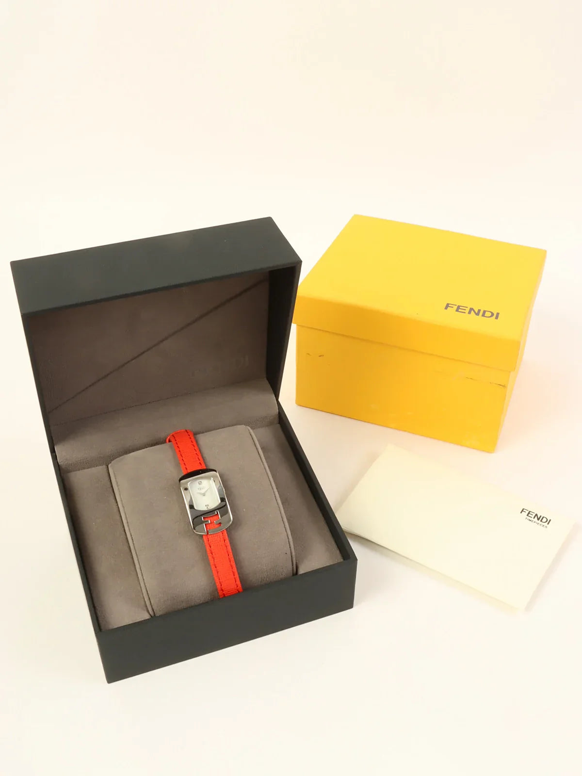 FENDI Square 2P Diamond Logo Face Watch Silver/Red