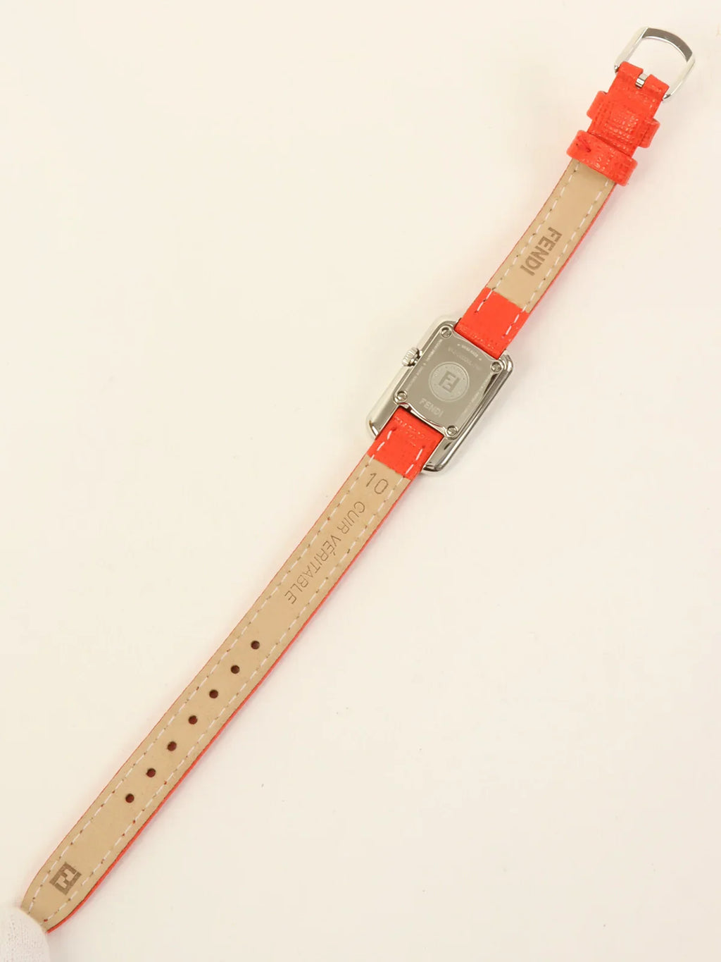 FENDI Square 2P Diamond Logo Face Watch Silver/Red