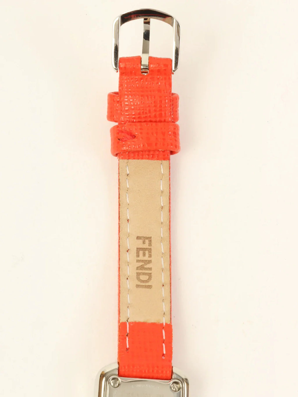 FENDI Square 2P Diamond Logo Face Watch Silver/Red