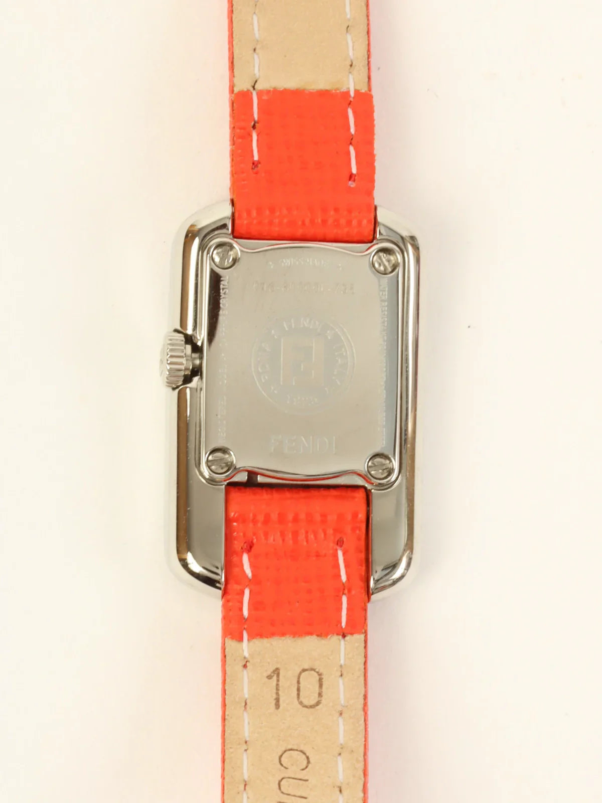FENDI Square 2P Diamond Logo Face Watch Silver/Red