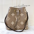 LV NeoNoe MM in Tourterelle Grey and Creme Giant Monogram Empreinte Leather and GHW