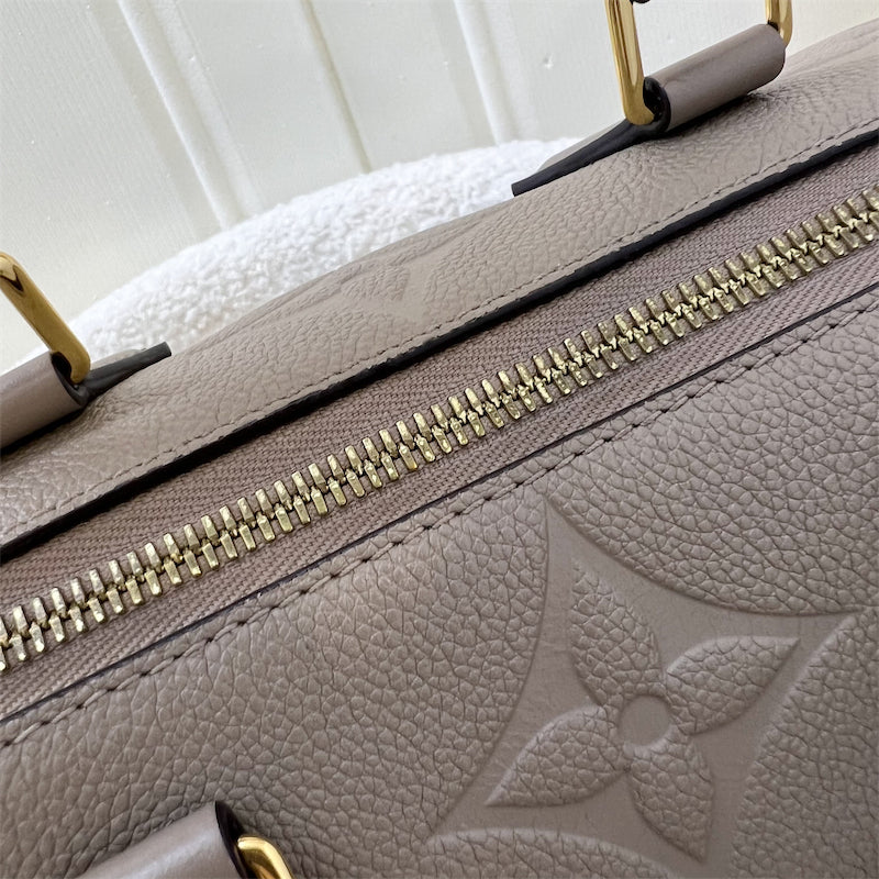 LV Speedy Bandouliere 25 in Tourterelle (Grey) Monogram Empreinte Leather and GHW