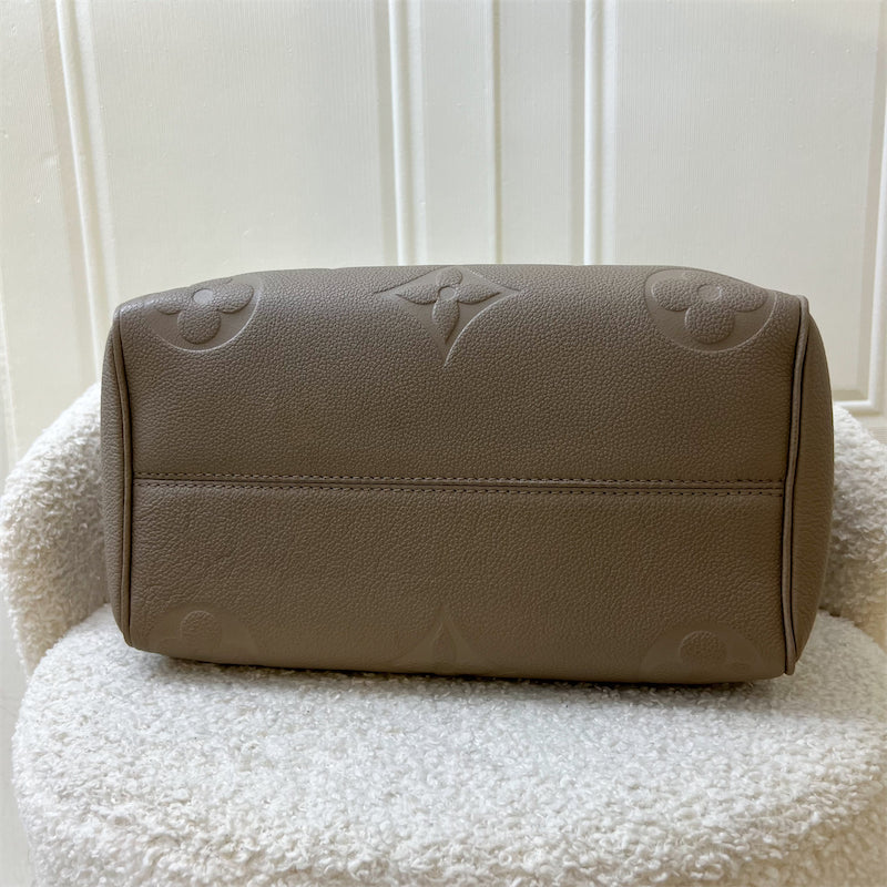 LV Speedy Bandouliere 25 in Tourterelle (Grey) Monogram Empreinte Leather and GHW