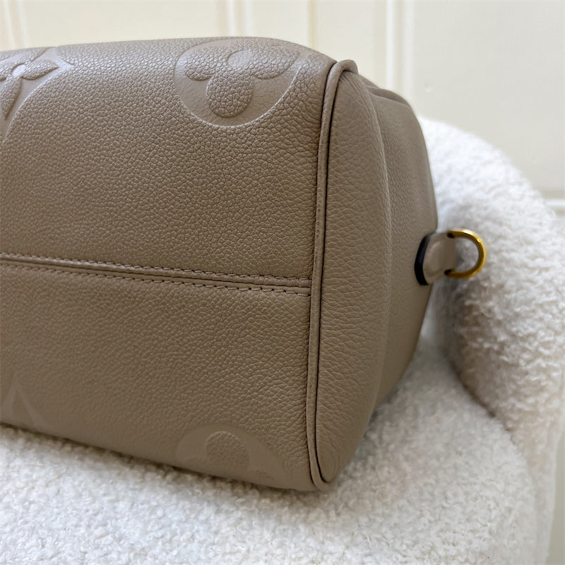LV Speedy Bandouliere 25 in Tourterelle (Grey) Monogram Empreinte Leather and GHW