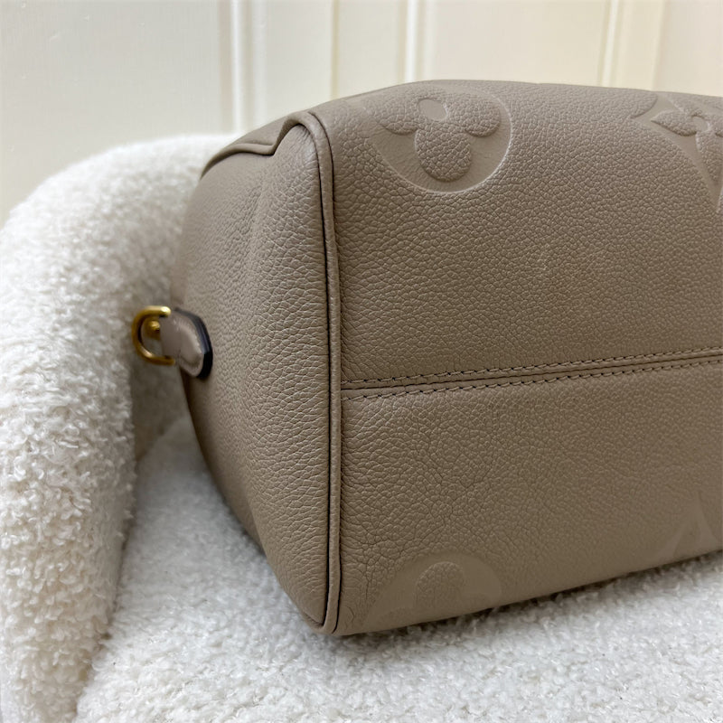 LV Speedy Bandouliere 25 in Tourterelle (Grey) Monogram Empreinte Leather and GHW