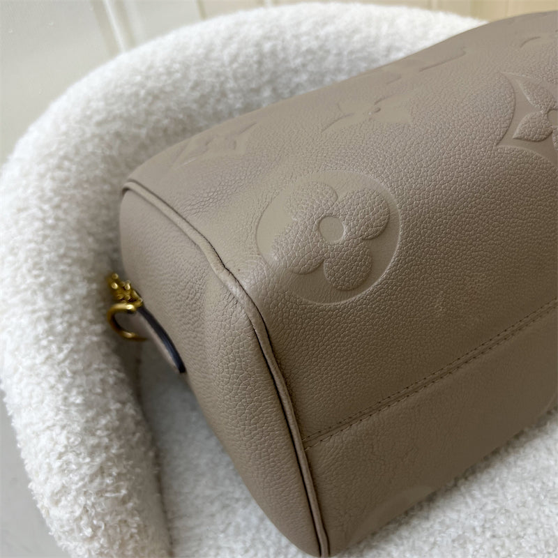 LV Speedy Bandouliere 25 in Tourterelle (Grey) Monogram Empreinte Leather and GHW