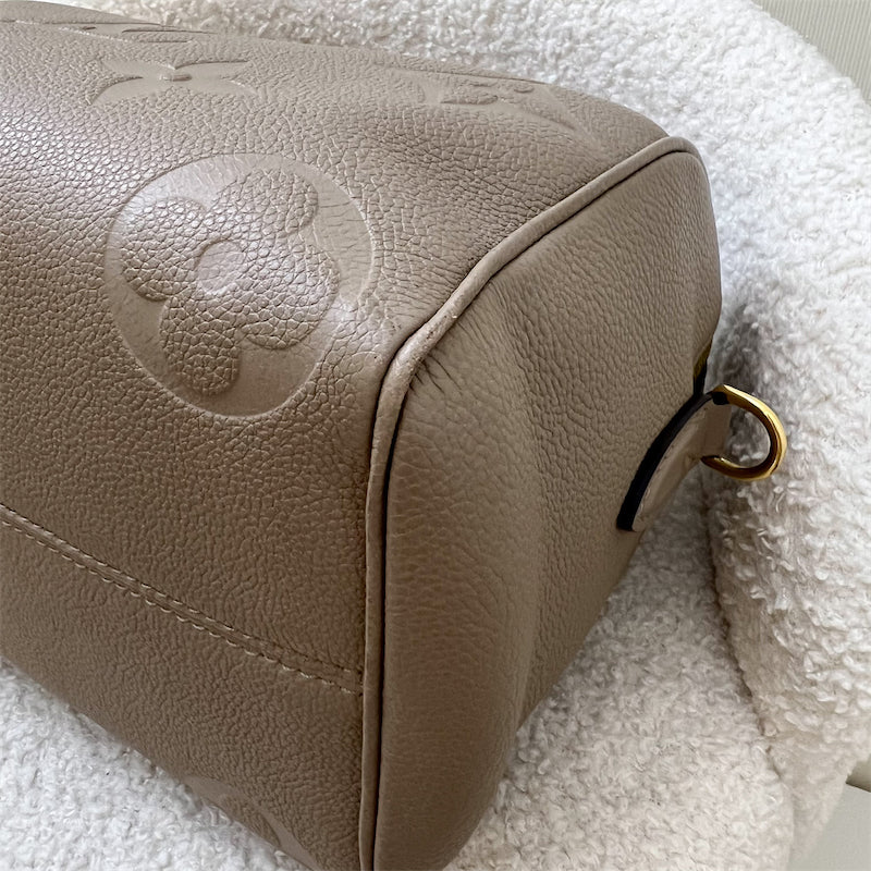 LV Speedy Bandouliere 25 in Tourterelle (Grey) Monogram Empreinte Leather and GHW
