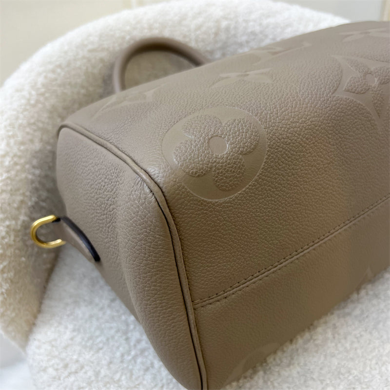 LV Speedy Bandouliere 25 in Tourterelle (Grey) Monogram Empreinte Leather and GHW