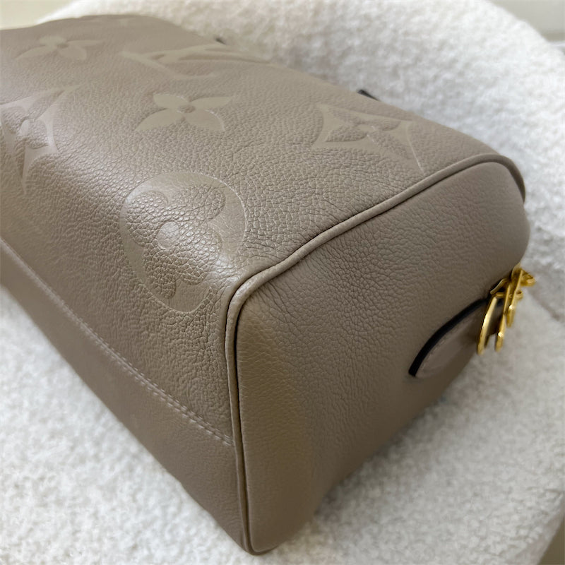 LV Speedy Bandouliere 25 in Tourterelle (Grey) Monogram Empreinte Leather and GHW