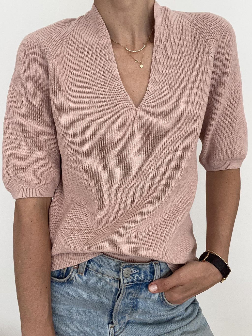 COTTON KNITWEAR IN ROSE - SIZE XS