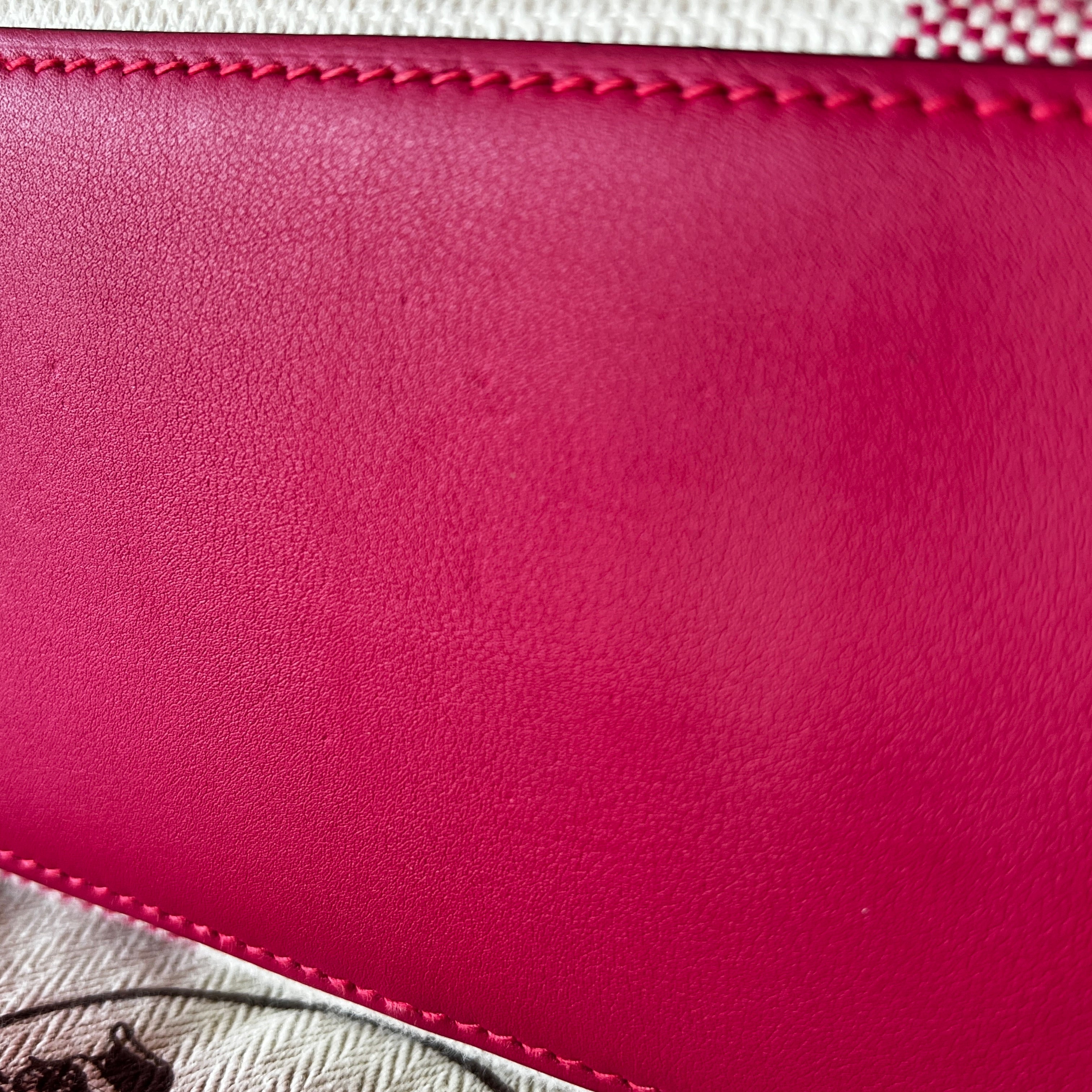 HERMES Ambie PM Framboise Toile H Veau Swift Tote