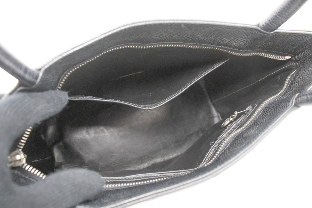 CHANEL Silver Medallion Caviar Shoulder Bag Shopping Tote Black k56
