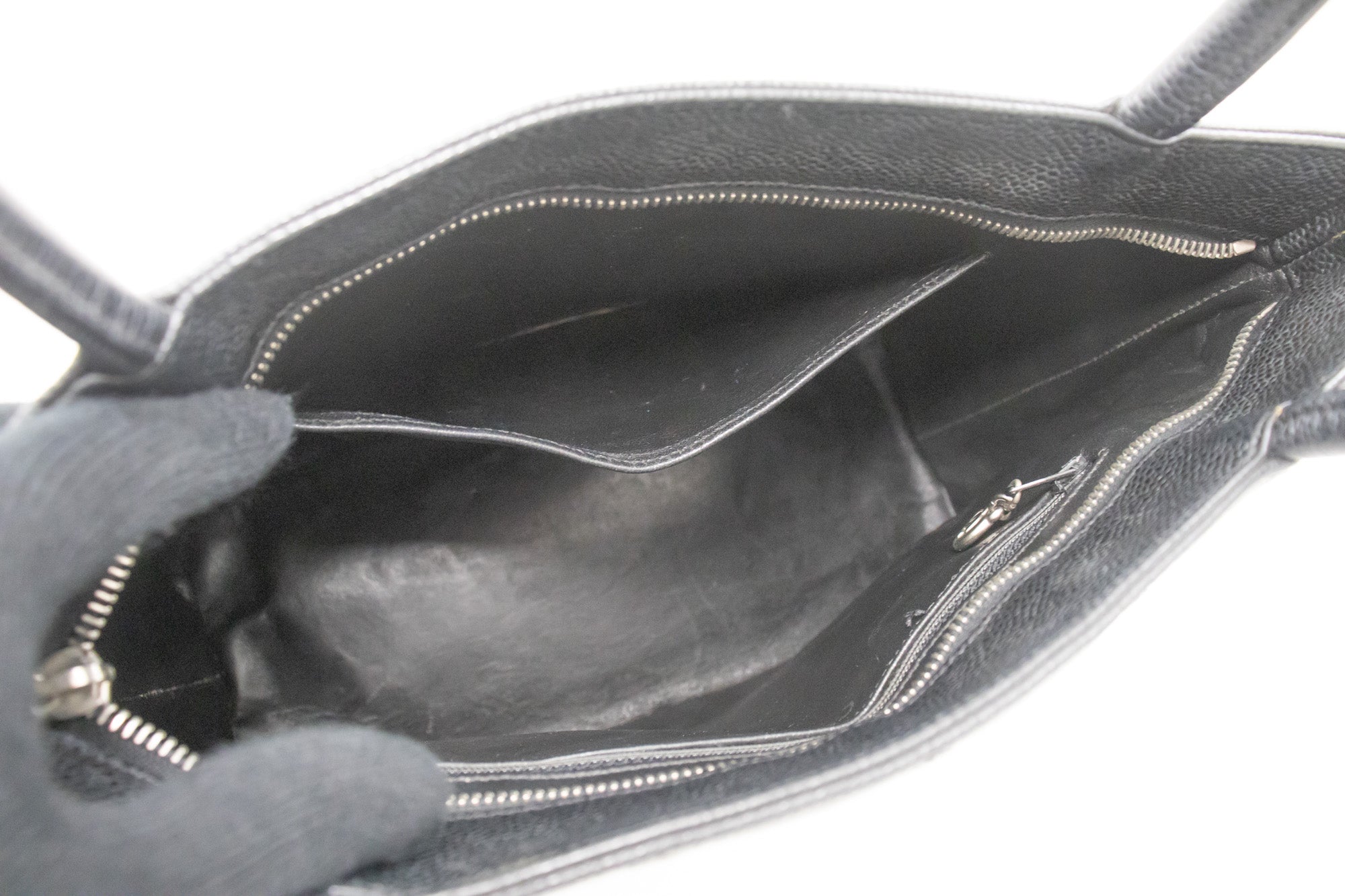 CHANEL Silver Medallion Caviar Shoulder Bag Shopping Tote Black k56